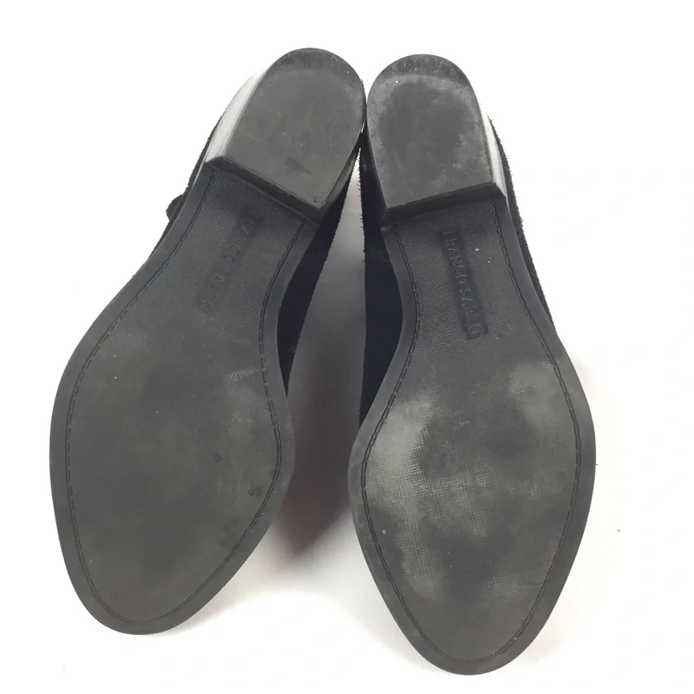 Franco Sarto Black Suede Leather Bootie Gold Buckle Sz 5.5